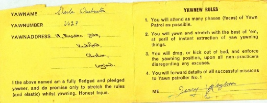 Signed Yawn Patrol card - inside