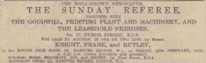 Advert for sale of Sunday Referee