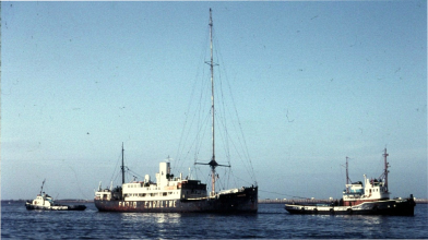 Caroline being towed into Amsterdam