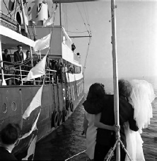 Janet Teret arriving at MV Caroline for wedding