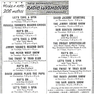 Radio Luxembourg Programme Schedule 1962